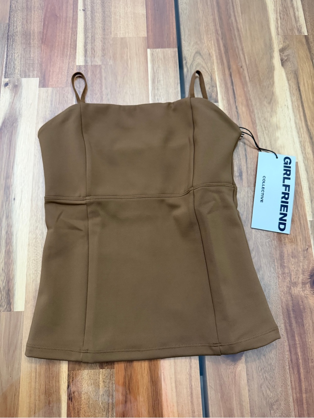 NWT Girlfriend Collective Sz XS Luxe Cami Tank Top Sepia Brown Spaghetti Strap